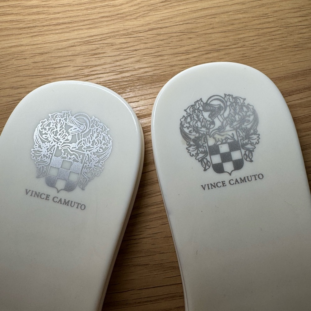 Vince Camuto White Slide Sandals with Polka Dot Straps - Picture 6 of 8